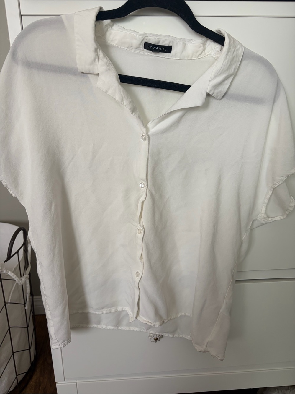 Dynamite Ivory Button-Front Short Sleeve Shirt